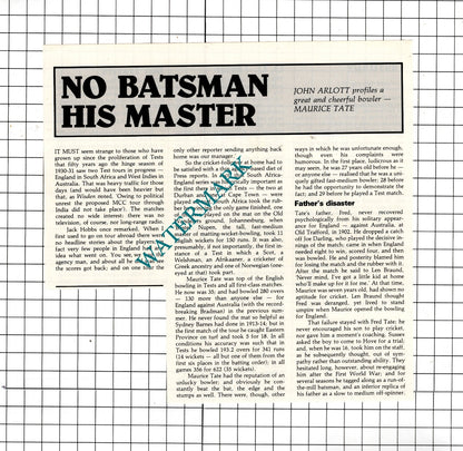 Maurice Tate Cricket Cricket - 1981 Article