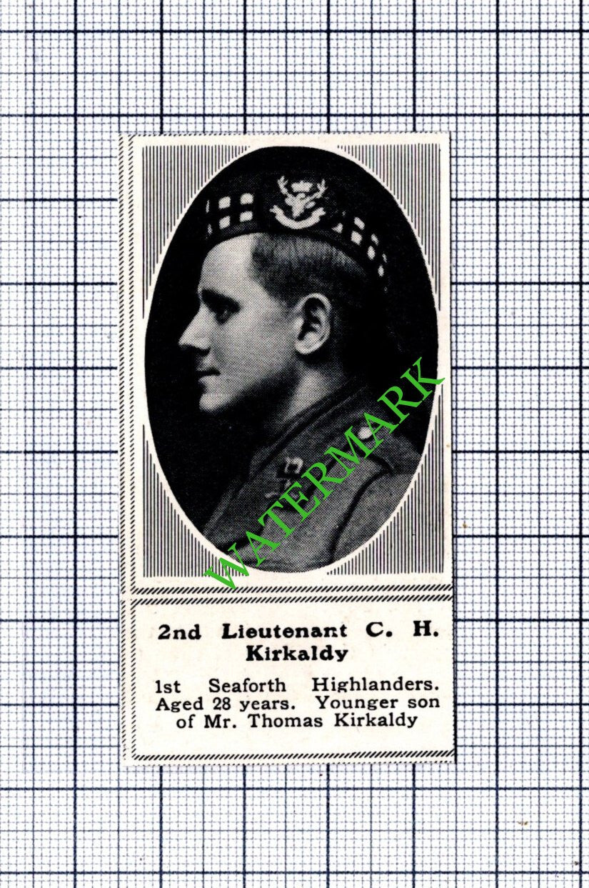 2nd Lt C H Kirkaldy 1st Seaforth Highlanders  Thomas WW1 - 1915 SMALL Cutting