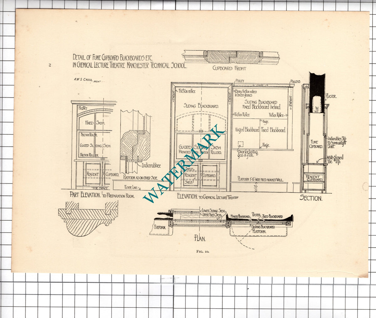 Chemical Lecture Theatre Manchester Technical School AWS Cross -c.1910 Cutting