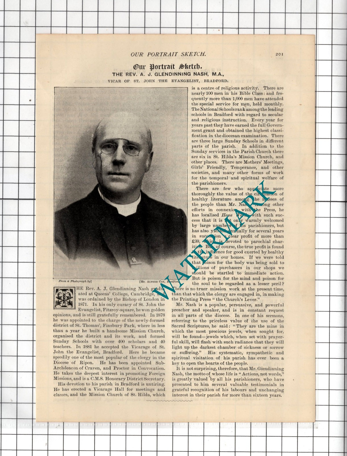 The Rev A J Glendinning Nash St John The Evangelist Bradford  - 1897 Article