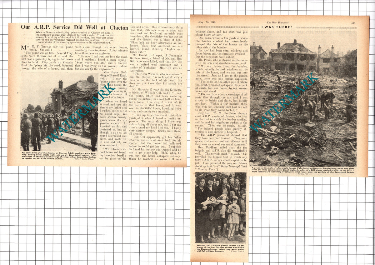 Clacton Essex  German Plane Crash WW2 Joyce Redding Gill -1940 2-Part Clipping