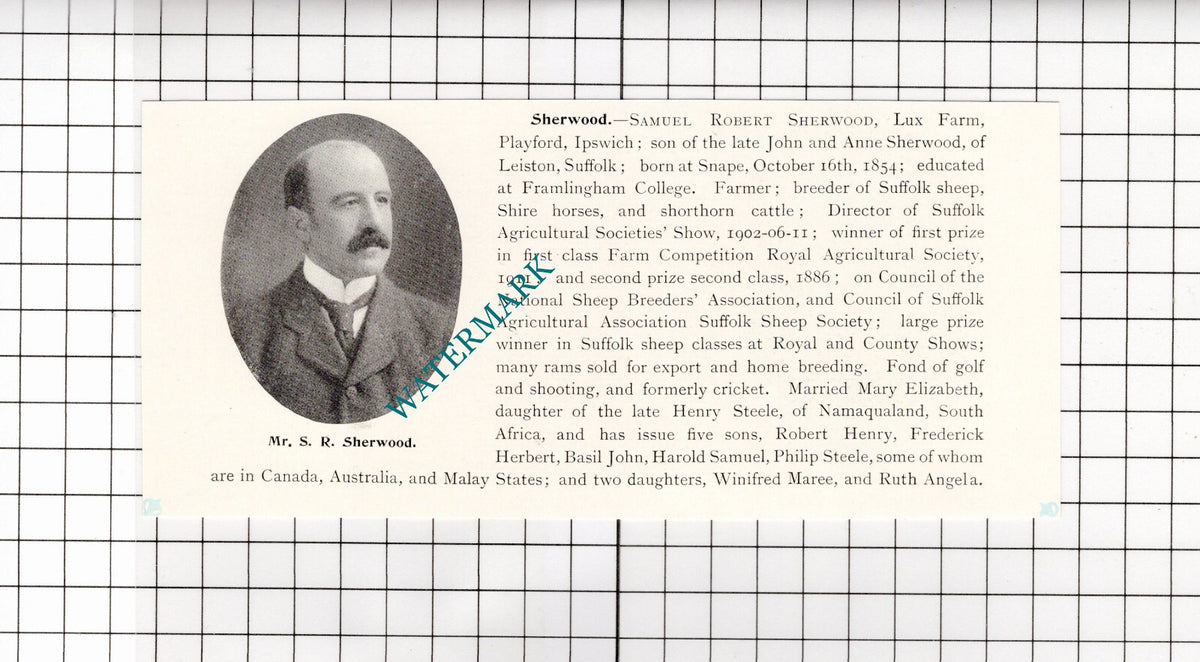 Samuel Robert Sherwood Lux Farm Playford Ipswich Suffolk   - 1911 Clipping