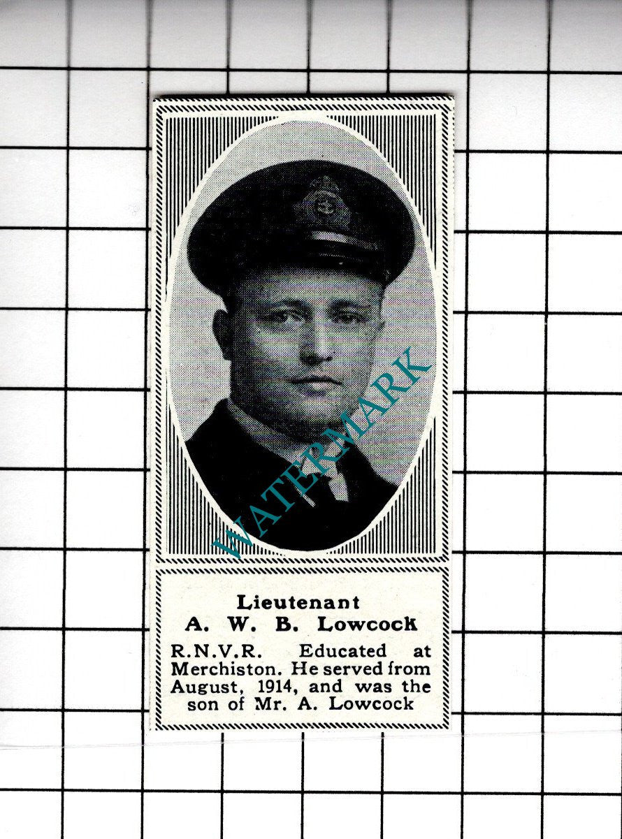 Lt A W B Lowcock RNVR WW1 Great War -  1919 SMALL Cutting
