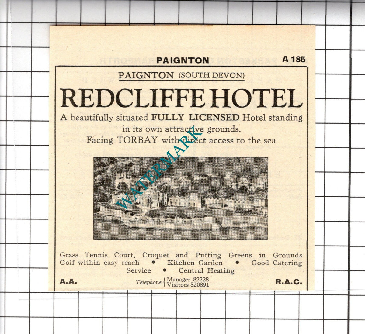 Redcliffe Hotel Paignton Devon Small Advert - 1958 Cutting