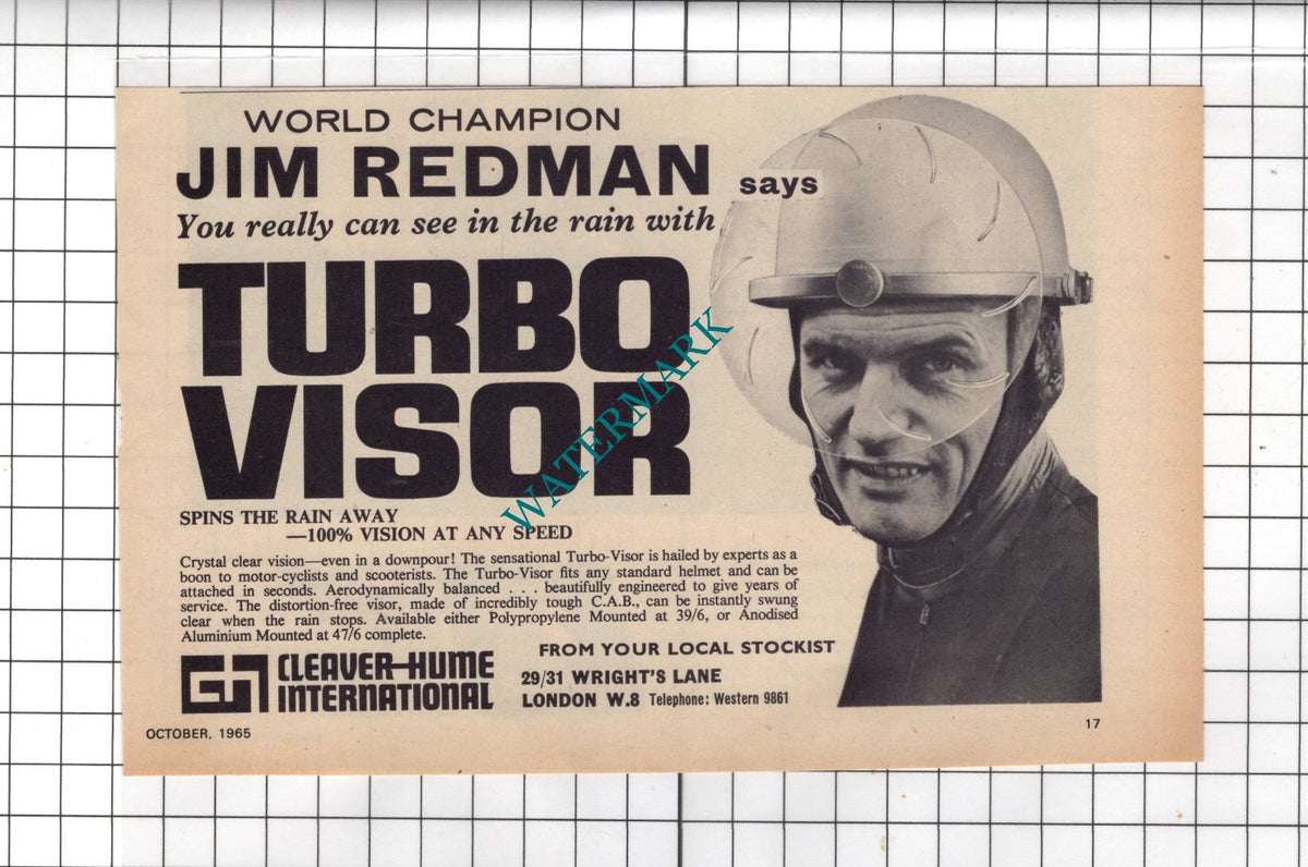 Jim Redman Motorcycle Racer Cleaver-Hume International Advert - 1965
