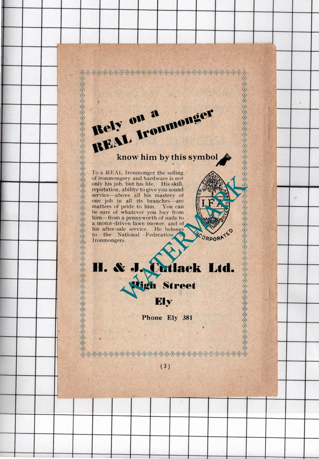 H & J Cutlack Ltd Ironmonger Ely Cambridgeshire - 1949 Small Advert