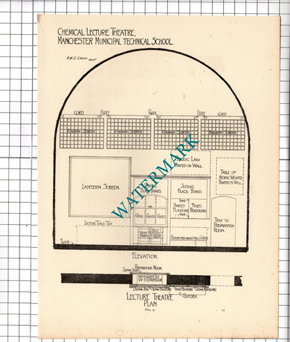 Chemical Lecture Theatre Manchester Technical School AWS Cross -c.1910 Cutting