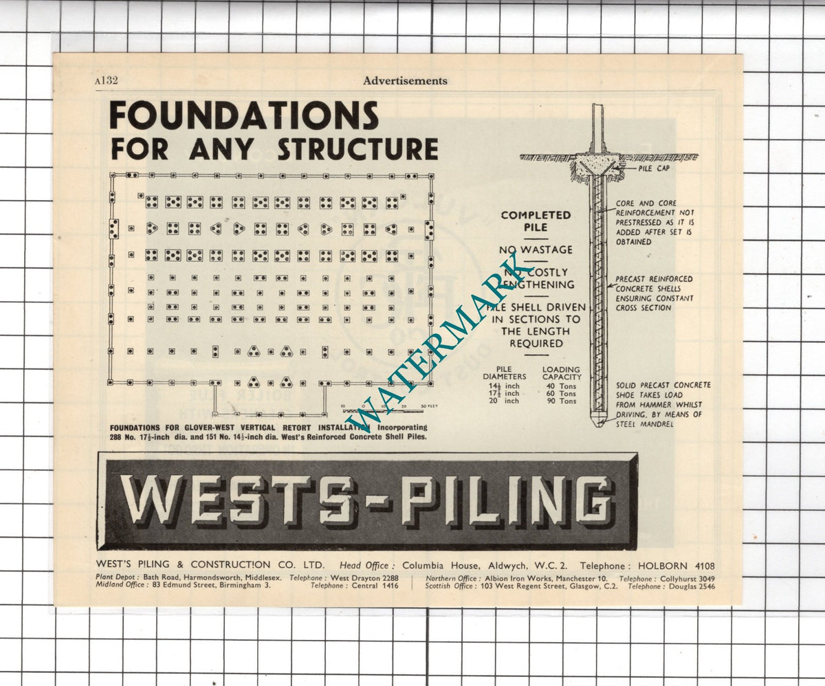 West's Piling & Construction Co Ltd Aldwych London - 1951 Advert