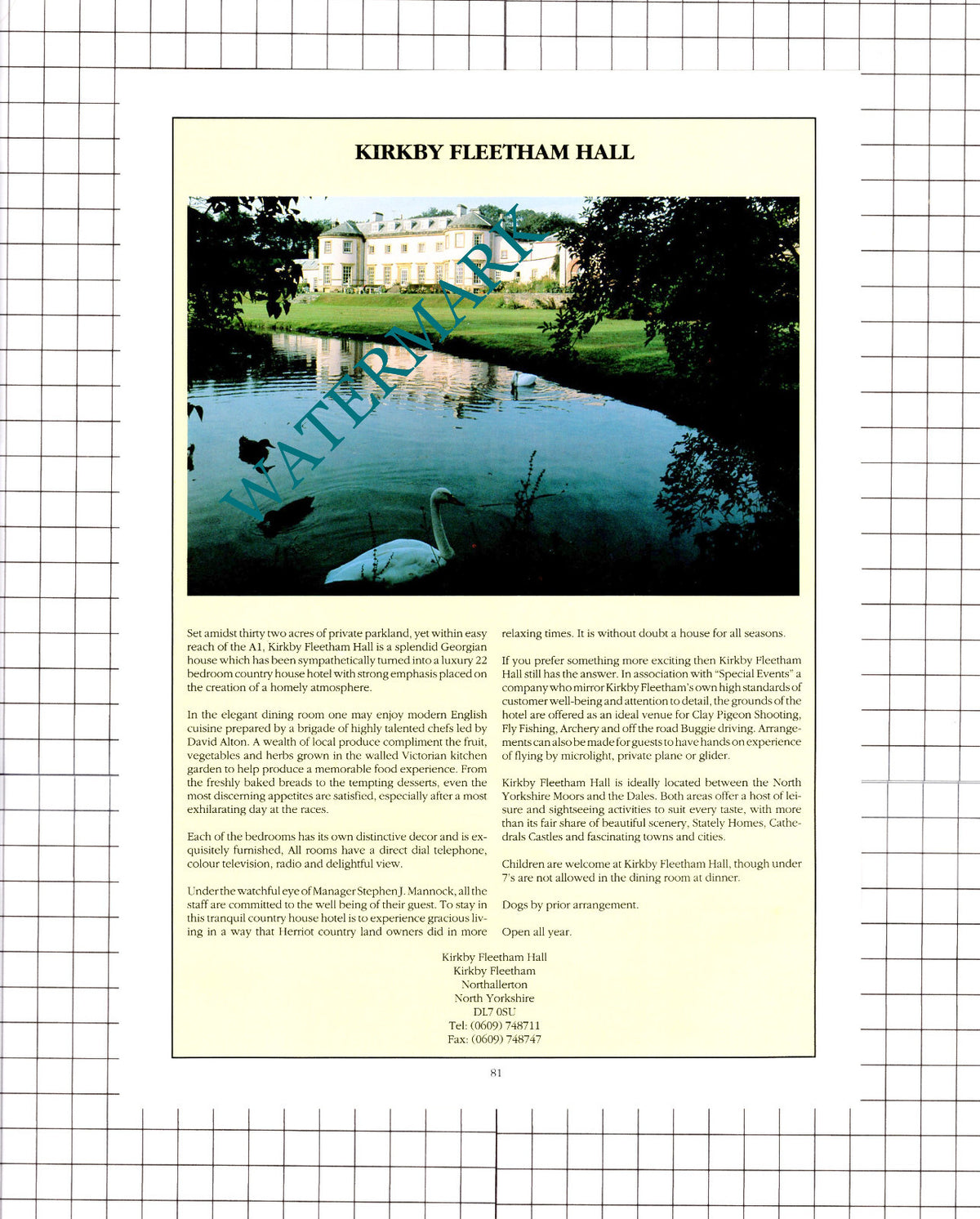 Kirkby Fleetham Hall Northallerton Mannock / Scotch Corner Hotel - 1992 Advert