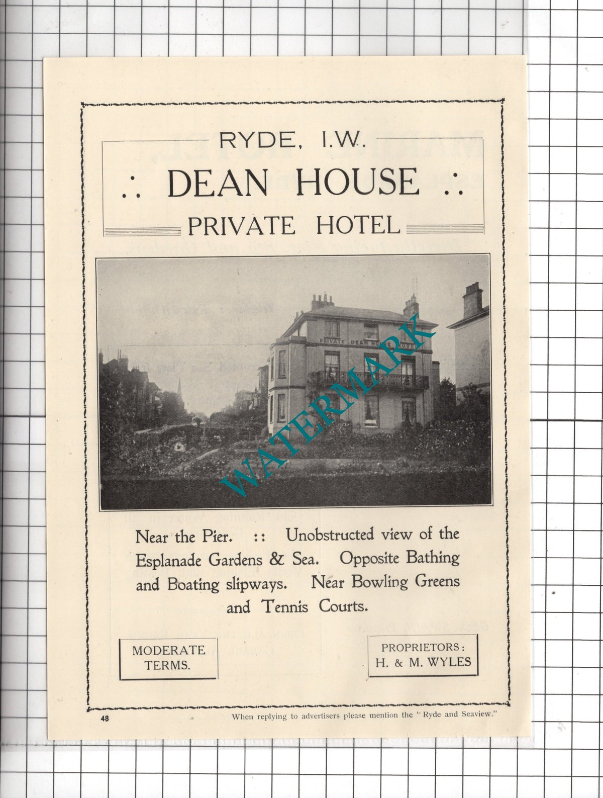 Dean House Hotel Ryde Isle Of Wight H&M Wyles  - 1938 Advert