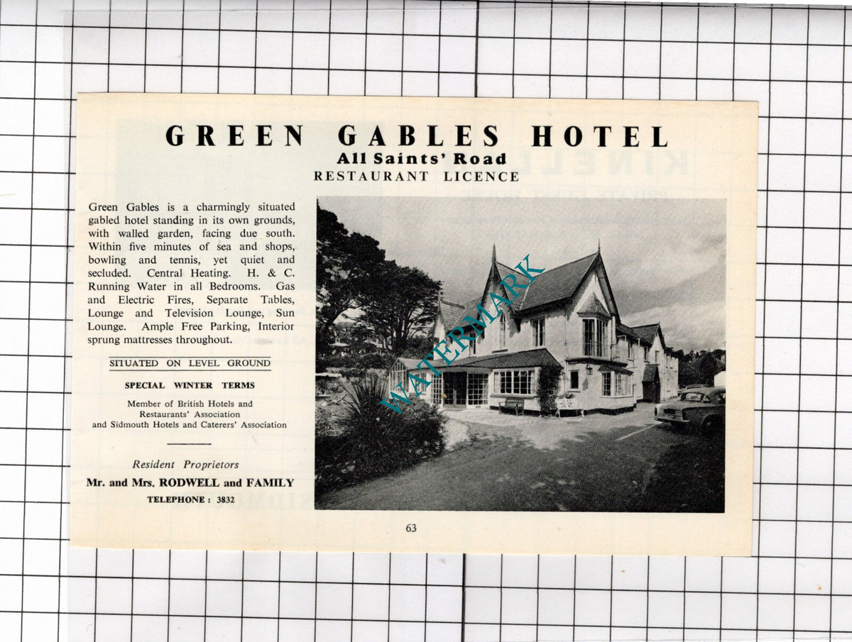 Green Gables Hotel Sidmouth Devon Rodwell   / Kinellan Guest House - 1968 ADVERT