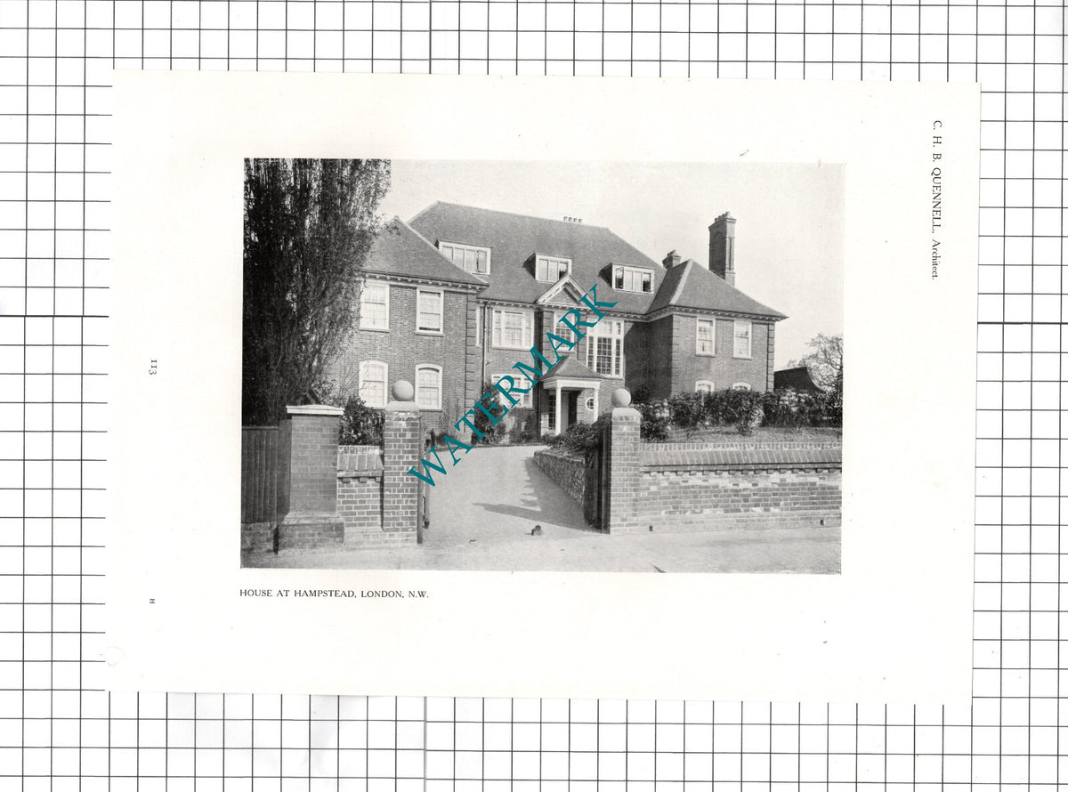 Hampstead London  Mr C W Hart CHB Quennell Architect - 1911 Cutting / Print