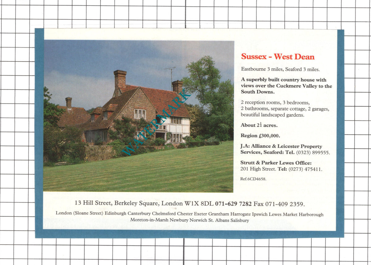 West Dean Sussex House Sale Advert - 1991 Clipping / Print
