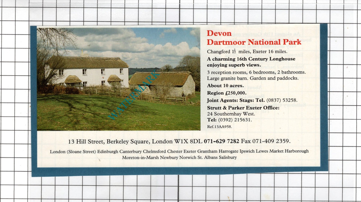 Changford Devon  - 1991 House Sale Advert