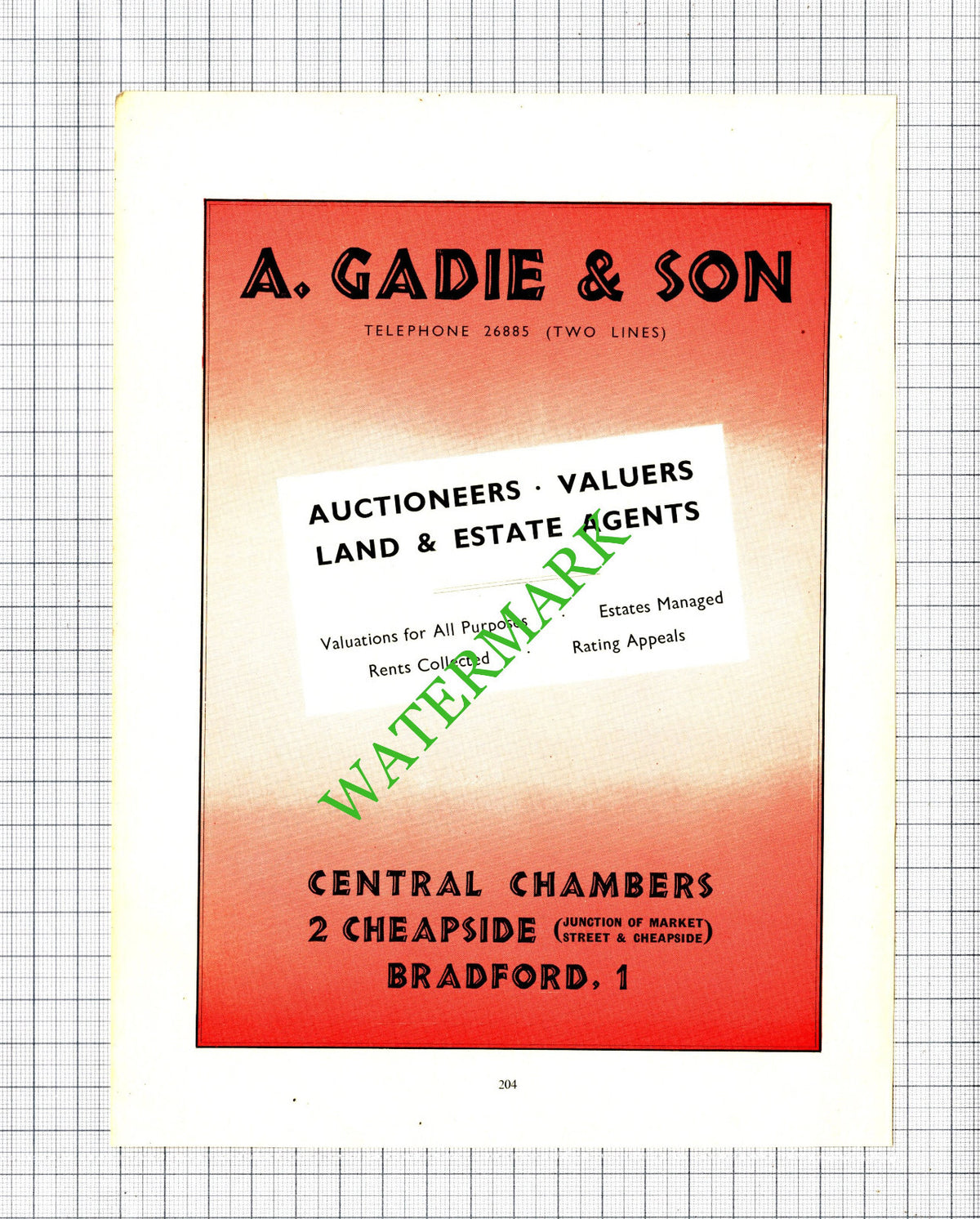 A Gadie & Son Auctioneers Bradford Yorkshire  Advert - 1957 Cutting