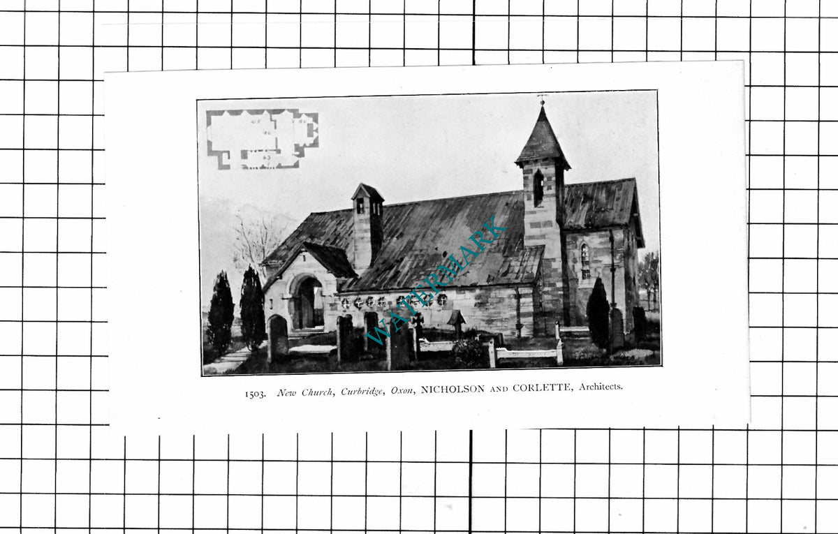 Curbridge Oxfordshire Church  Nicholson Corlette Architect - 1906 Small Clipping