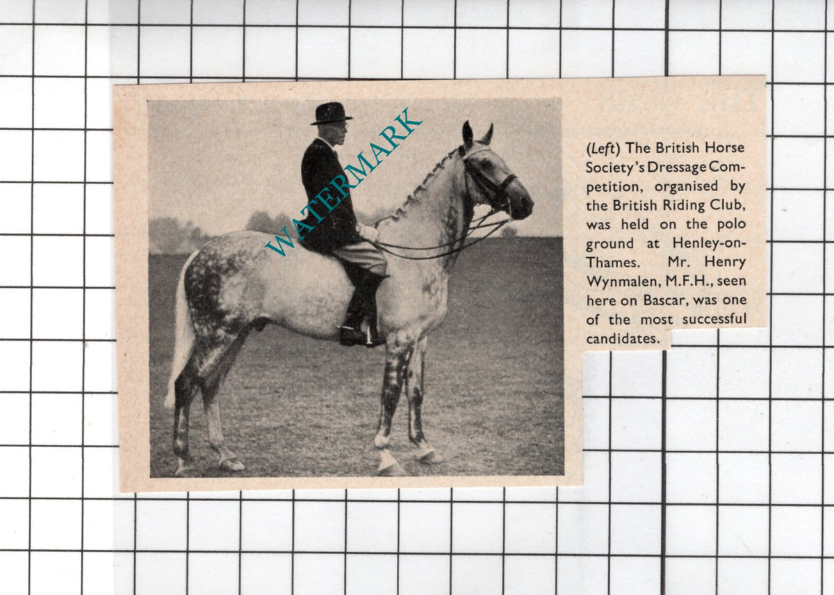 Mr Henry Wynmalen Horse Rider Bascar  -  1949 Small Clipping