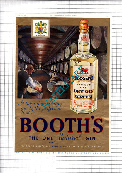 Yardley Advert   / Booth's Gin  Advert - 1937 News Cutting / Print