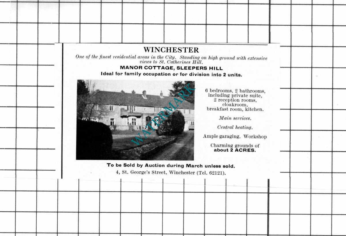 Manor Cottage Sleepers Hill Winchester SMALL House Sale Advert - 1967 Cutting