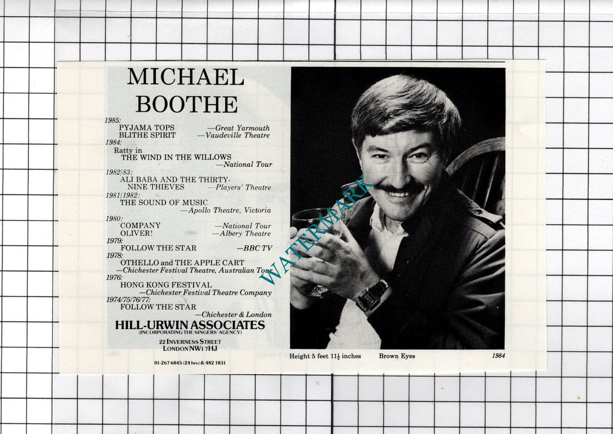 Michael Boothe Actor / James Booth Actor Advert - 1986 Cutting