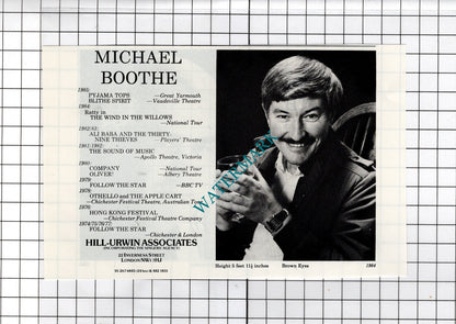 Michael Boothe Actor / James Booth Actor Advert - 1986 Cutting