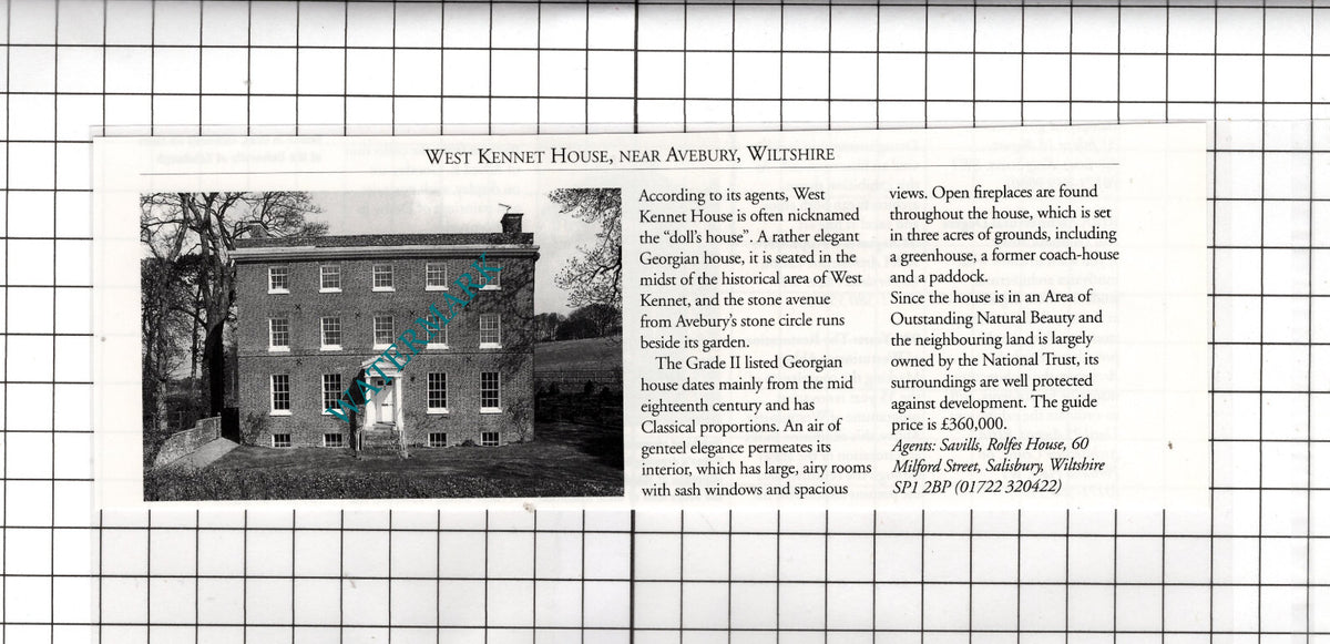 West Kennet House Avebury Wiltshire House Sale Advert - 1995 Cutting