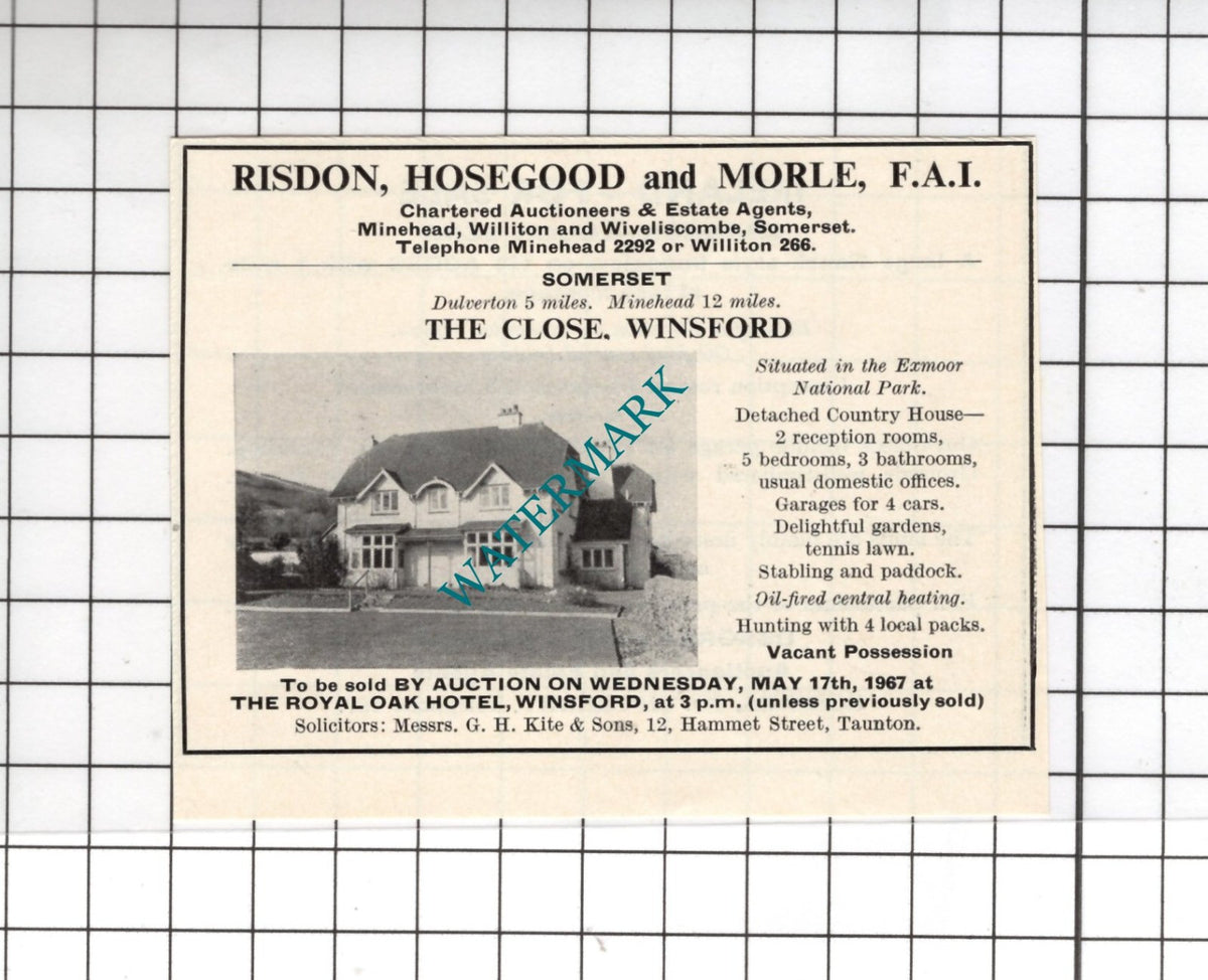 The Close Winsford Somerset - 1967 SMALL House Advert