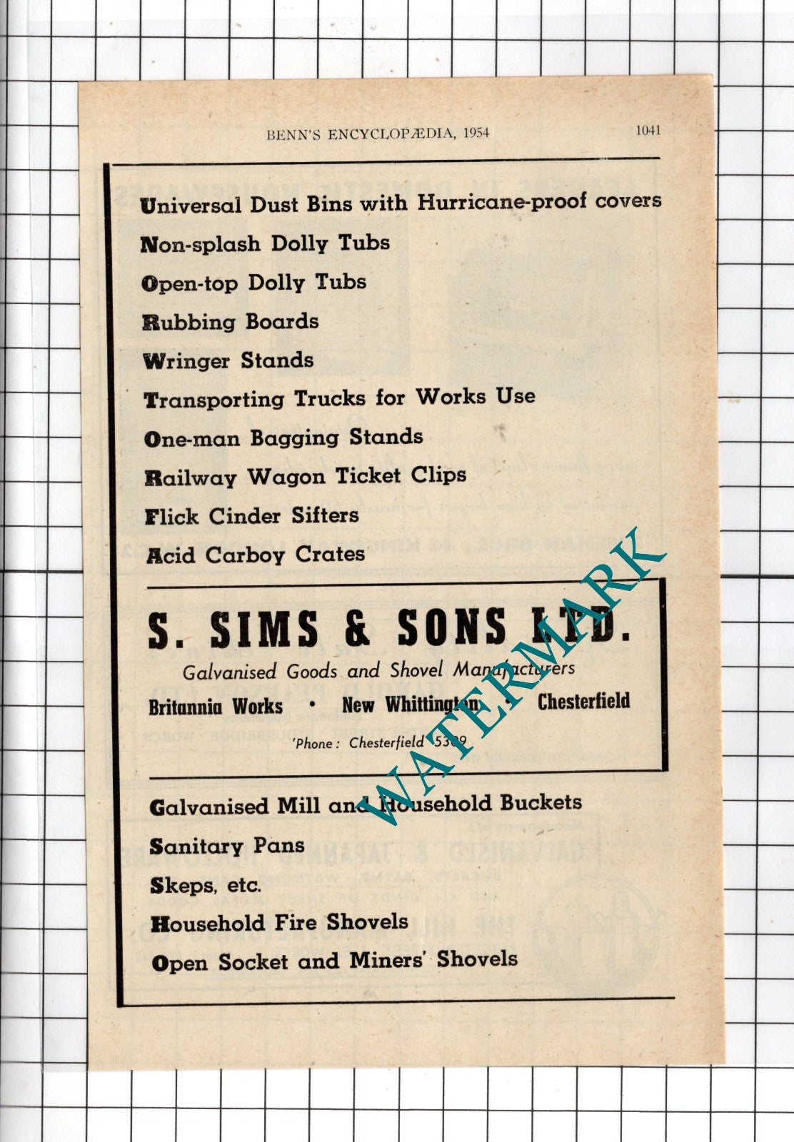S Sims & Sons Ltd Chesterfield Derbyshire    - 1954 Advert