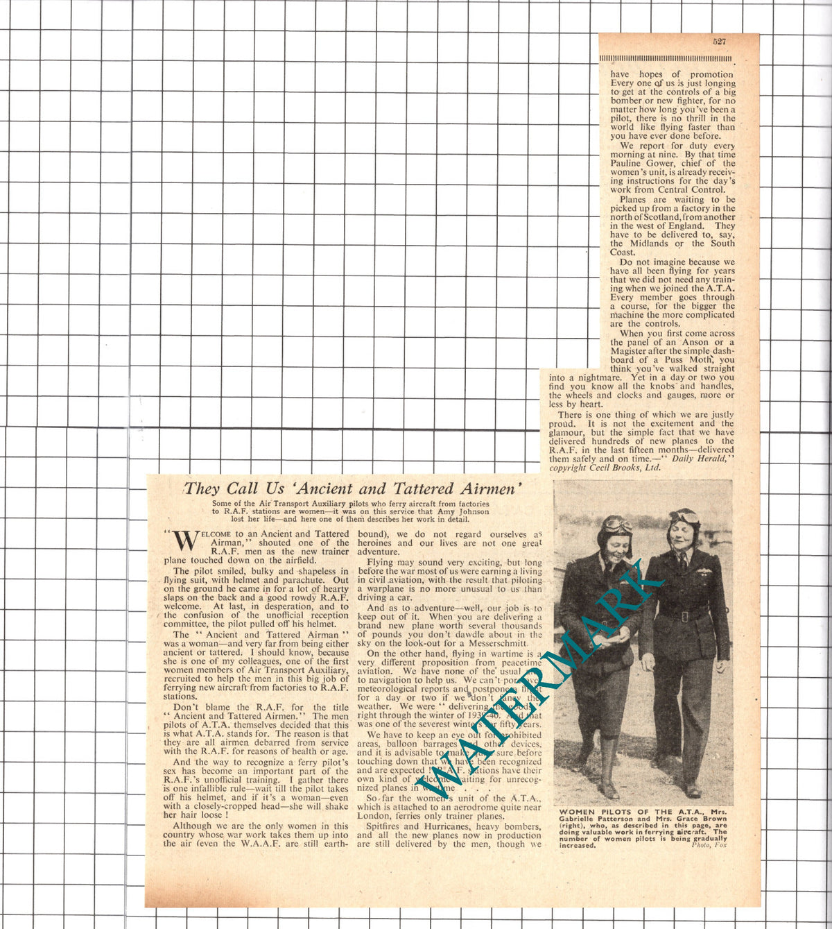 Gabrielle Patterson  Mrs Grace Brown ATA Pilots WW2 - 1941  Clipping