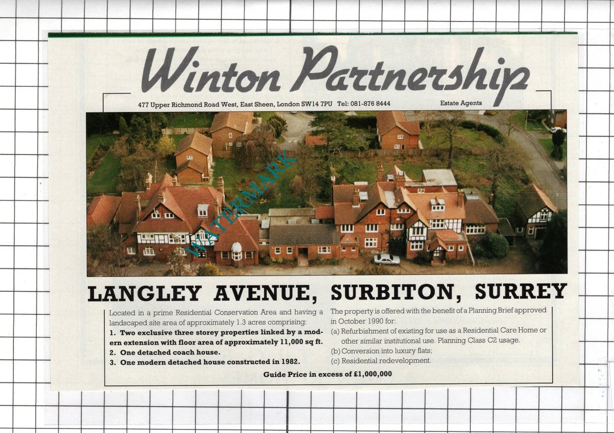 Langley Avenue Surbiton Surrey   - 1991 House Sale Advert