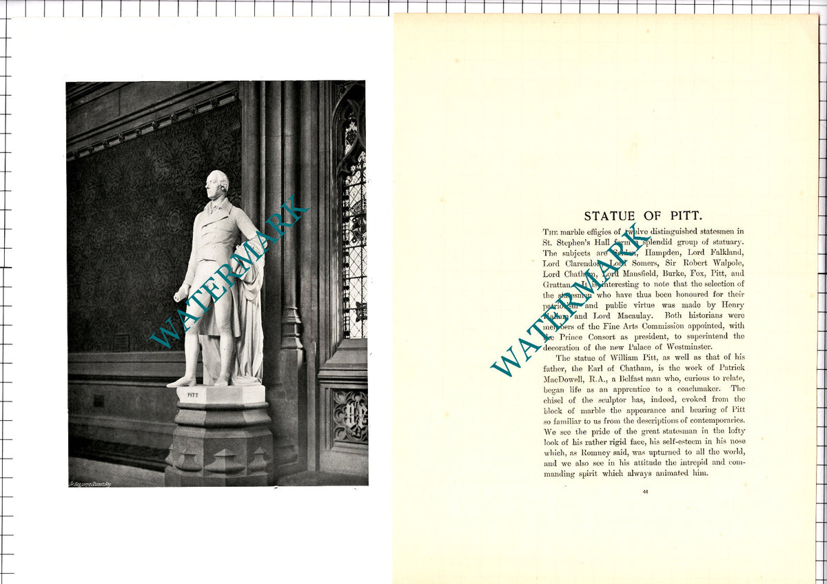 William Pitt Statue House of Commons London   - c.1904 Article / Print