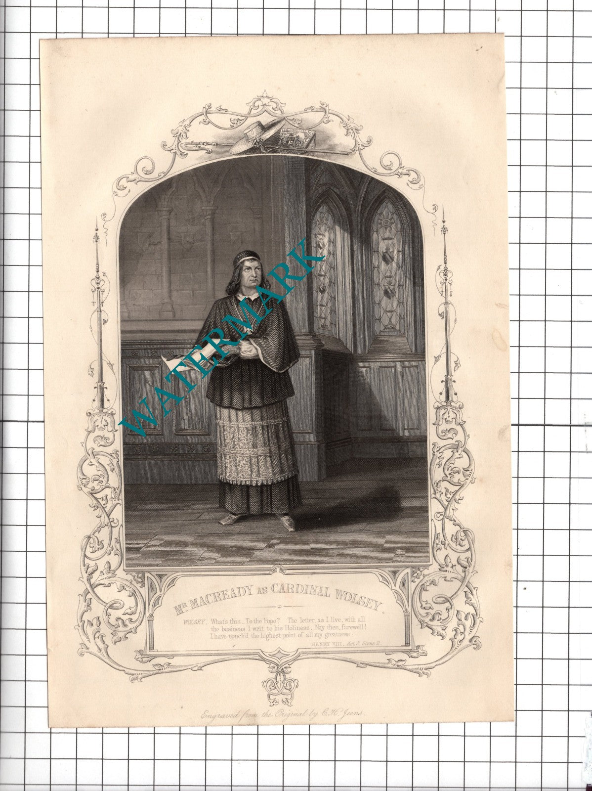 Mr Macready Actor Cardinal Wolsey Henry VIII William Shakespeare Print - c.1880