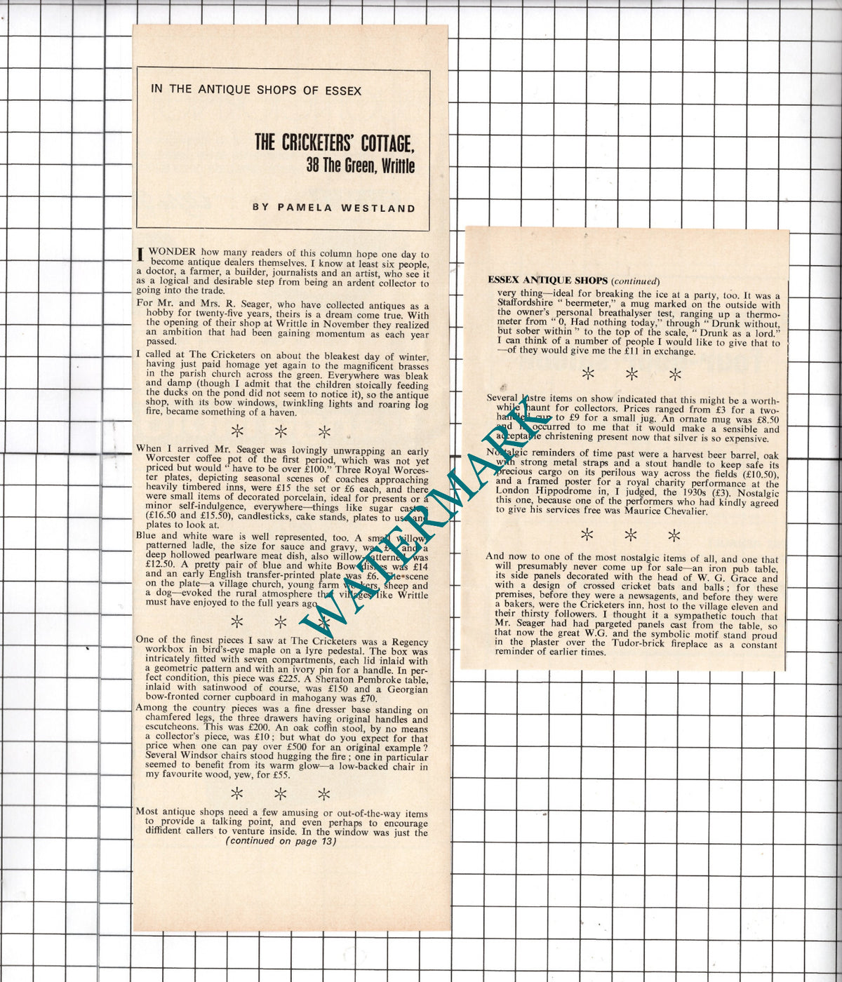 The Cricketers Cottage 38 The Green Writtle Essex Seager  - 1972 2-Part Cutting
