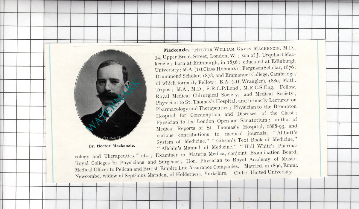 Dr Hector William Gavin Mackenzie - c.1910 Cutting