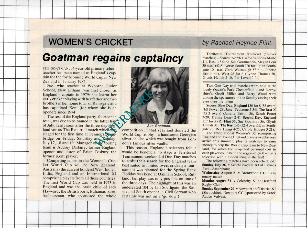 Sue Goatman Cricket - 1982 Clipping