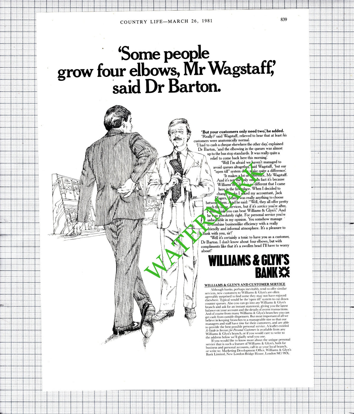 Williams & Glyn's Bank Advert  - 1981 Cutting