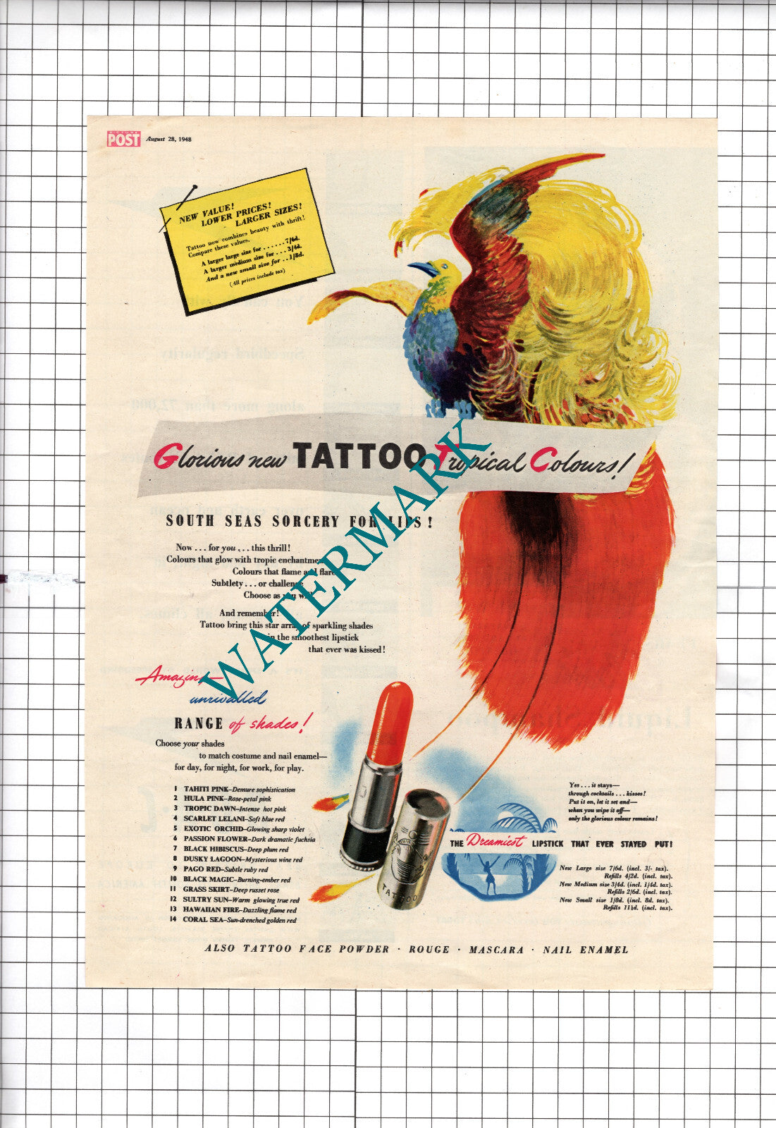 Tattoo Lipstick Make Up - 1948 VINTAGE ADVERT