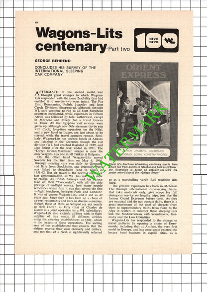 Wagons-Lits - 1976 2-Part Article