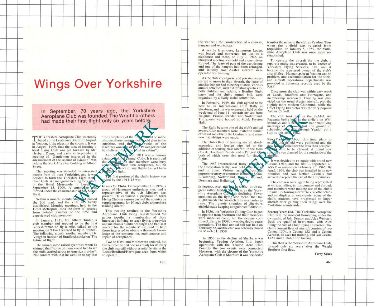 The Yorkshire Aeroplane Club Leeds and Bradford Airport- 1979 Article