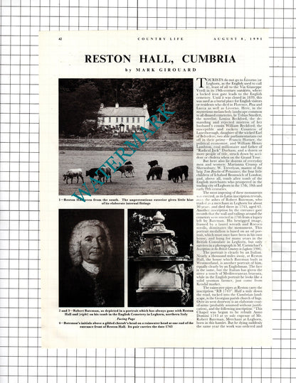 Reston Hall Cumbria Robert Bateman  - 1991 Article