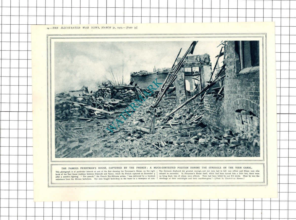 Ferryman's House Yser Canal Great War WW1 - 1915 Clipping / Print