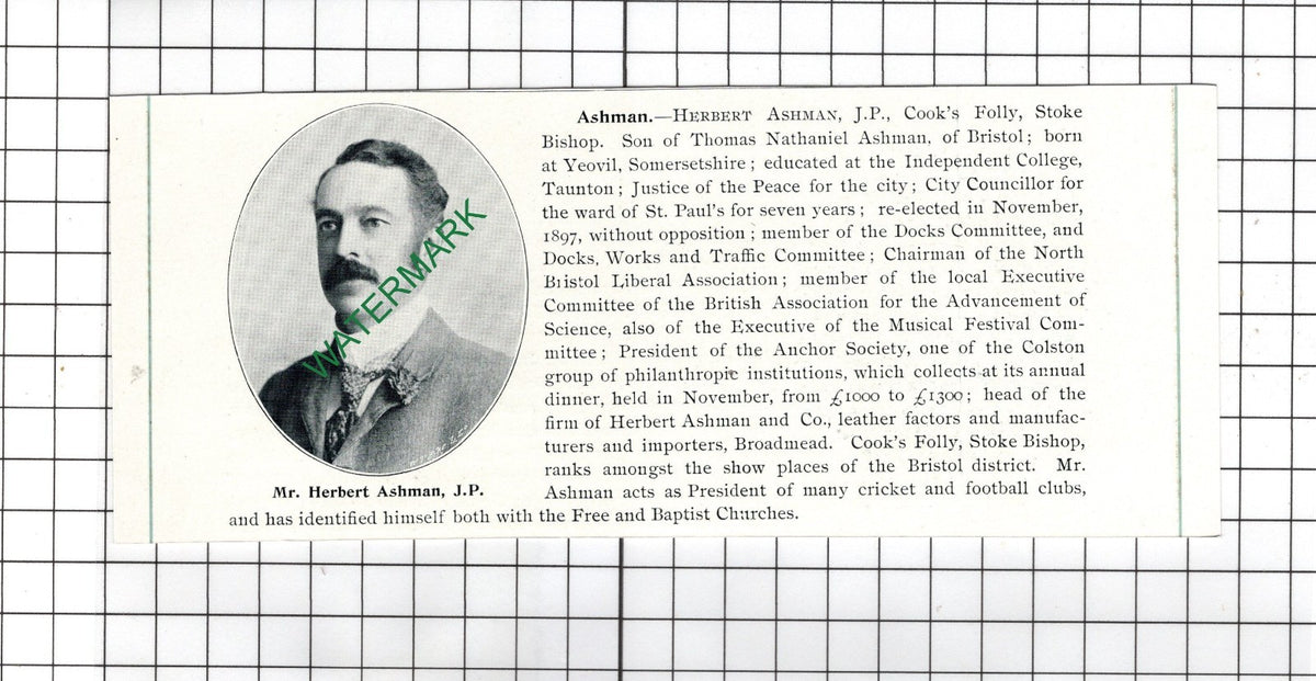 Herbert Ashman Cook's Folly Stoke Bishop Bristol Yeovil -  1898 Clipping