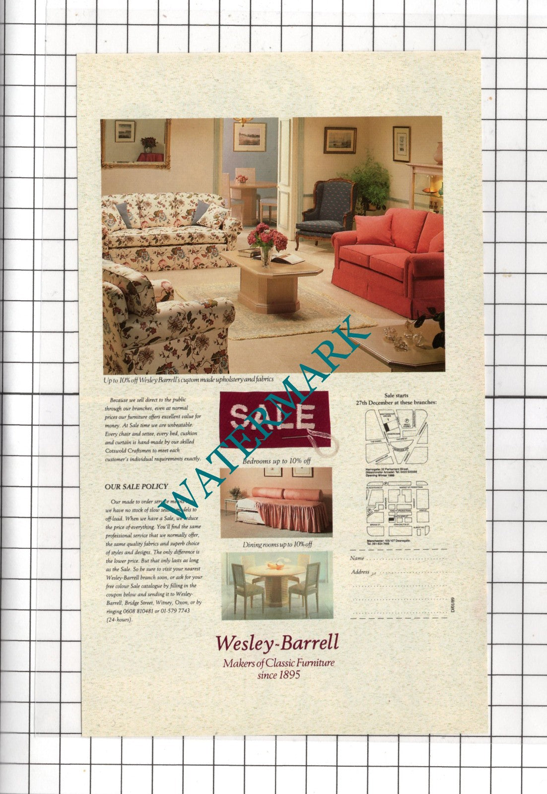 Wesley-Barrell Witney Oxfordshire Furniture - 1989 Advert