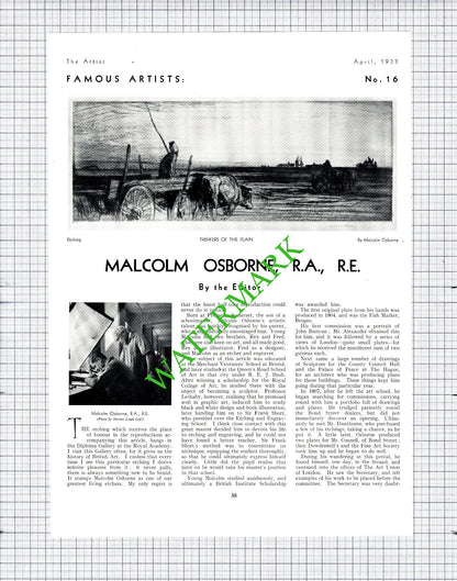 Malcolm Osborne Artist      - 1933 Article