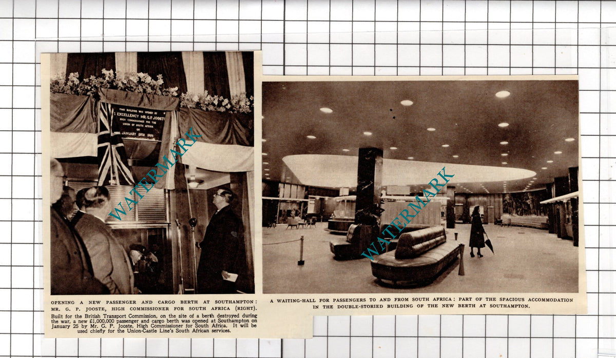 Southampton Docks  Mr G P Jooste South Africa - 1956 News Cutting