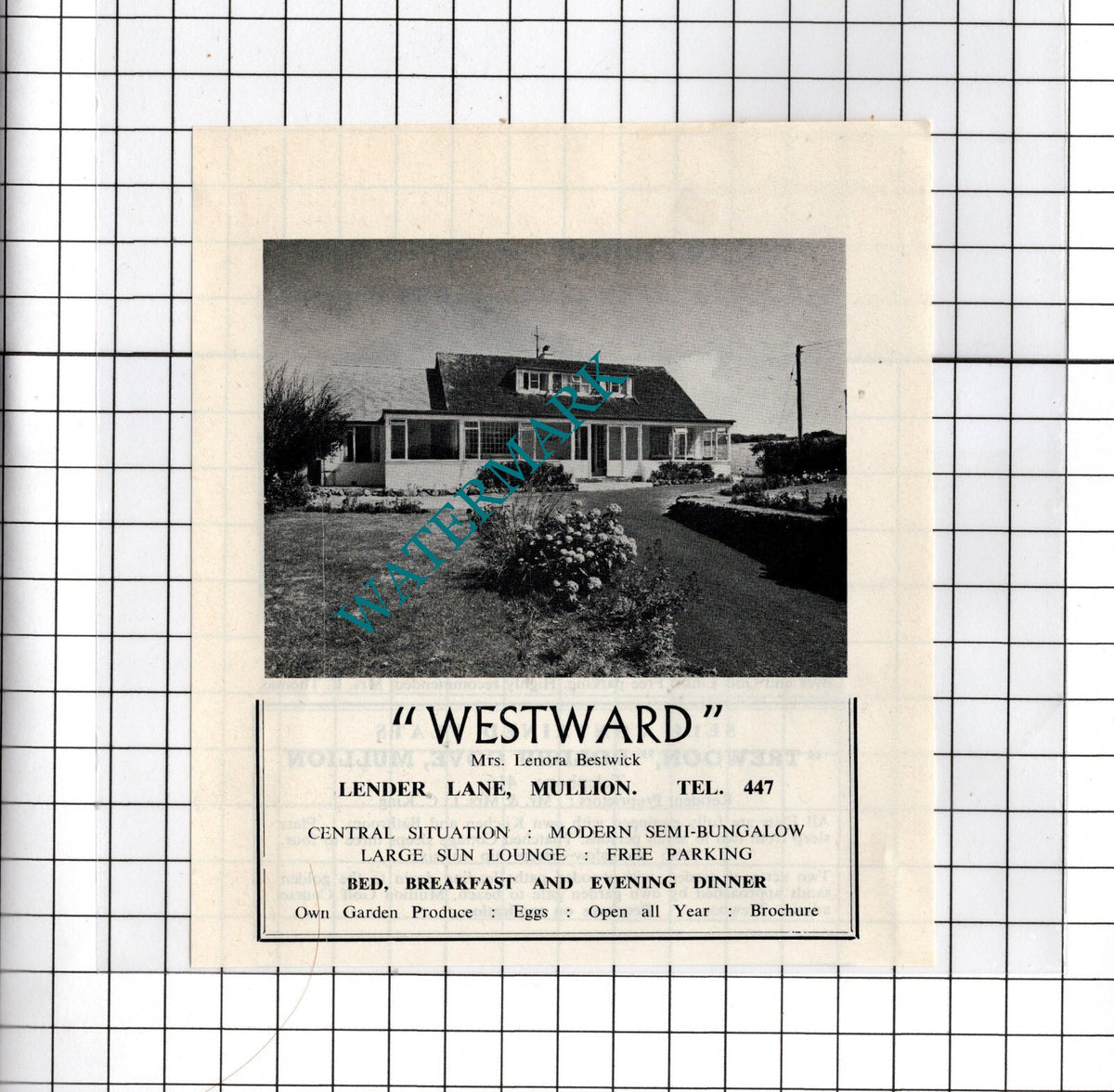 Westward Lender Lane Mullion Cornwall Mrs Lenora Bestwick - c.1969 Small Advert