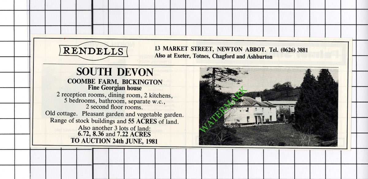 Coombe Farm Bickington South Devon Sale Advert - 1981 Cutting