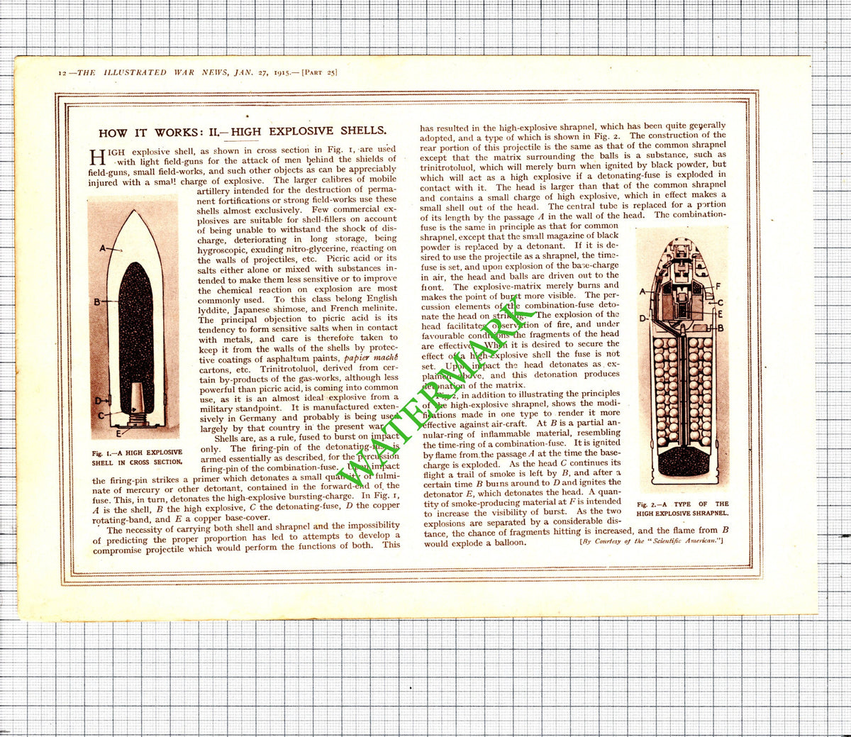 How High Explosive Shells Work World War One WW1 - 1915 Cutting