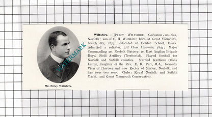 Percy Wiltshire Gorleston Norfolk / Walter Williams Great Yarmouth 1911 Clipping