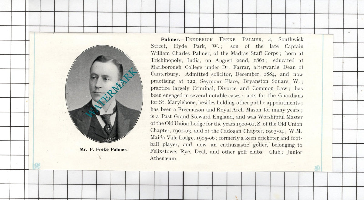 Frederick Freke Palmer / Sydney Hampden Peddar Kennett Cambs  - c.1905 Clipping